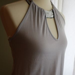 Grey Halter With Silver Sequin Chocker Neck Line!